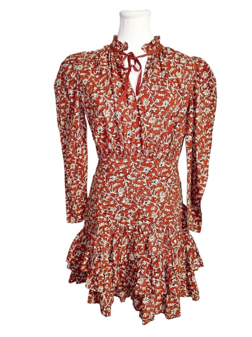 Anna Cate Red Floral Ruffle Tiered Mini
Dress Cotton XS